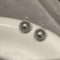 1 Pair 925 Sterling Silver Artificial Pearls Rhinestones Round Ear Studs main image 1