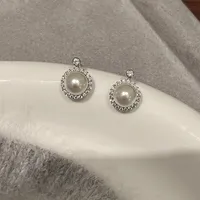 1 Pair 925 Sterling Silver Artificial Pearls Rhinestones Round Ear Studs main image 3