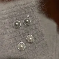 1 Pair 925 Sterling Silver Artificial Pearls Rhinestones Round Ear Studs main image 2