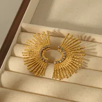 1 Pair Retro French Style Classic Style Sun Inlay 304 Stainless Steel Zircon 18K Gold Plated Ear Studs main image 2