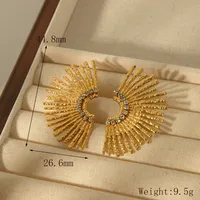 1 Pair Retro French Style Classic Style Sun Inlay 304 Stainless Steel Zircon 18K Gold Plated Ear Studs main image 7