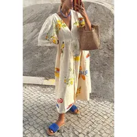 Women's Regular Dress Casual Vacation V Neck Button Half Sleeve Letter Flower Midi Dress Holiday Daily main image 5