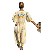 Women's Regular Dress Casual Vacation V Neck Button Half Sleeve Letter Flower Midi Dress Holiday Daily main image 2