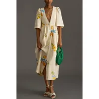Women's Regular Dress Casual Vacation V Neck Button Half Sleeve Letter Flower Midi Dress Holiday Daily main image 4