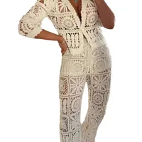 Holiday Daily Elegant Sexy Flower Polyester Hollow Out Pants Sets Pants Sets main image 4