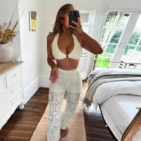 Holiday Daily Elegant Sexy Flower Polyester Hollow Out Pants Sets Pants Sets main image 5
