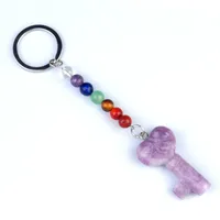 Simple Style Heart Shape Key Natural Stone Crystal Beaded Bag Pendant Keychain sku image 25