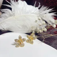 Copper Sweet Shiny Inlay Flower Zircon Ear Studs sku image 1