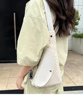 Women's Medium Pu Leather Argyle Streetwear Dumpling Shape Zipper Crossbody Bag main image 8
