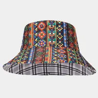 Women's Elegant Business Classic Style Color Block Printing Flat Eaves Bucket Hat sku image 4