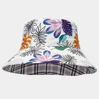 Women's Elegant Business Classic Style Color Block Printing Flat Eaves Bucket Hat sku image 13