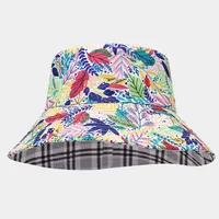 Women's Elegant Business Classic Style Color Block Printing Flat Eaves Bucket Hat sku image 11