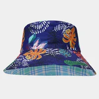 Women's Elegant Business Classic Style Color Block Printing Flat Eaves Bucket Hat sku image 14