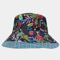 Women's Elegant Business Classic Style Color Block Printing Flat Eaves Bucket Hat sku image 12