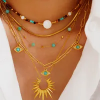 Elegant Vintage Style Streetwear Geometric Round Devil's Eye 14K Gold Plated Amazonite Natural Stone Titanium Steel Wholesale Rings Bracelets Necklace main image 1