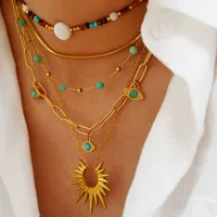 Elegant Vintage Style Streetwear Geometric Round Devil's Eye 14K Gold Plated Amazonite Natural Stone Titanium Steel Wholesale Rings Bracelets Necklace main image 5
