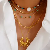 Elegant Vintage Style Streetwear Geometric Round Devil's Eye 14K Gold Plated Amazonite Natural Stone Titanium Steel Wholesale Rings Bracelets Necklace main image 4