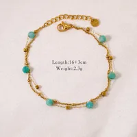 Elegant Vintage Style Streetwear Geometric Round Devil's Eye 14K Gold Plated Amazonite Natural Stone Titanium Steel Wholesale Rings Bracelets Necklace sku image 7