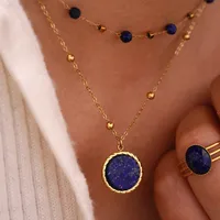Titanium Steel 14K Gold Plated Elegant Classical Lady Plating Inlay Geometric Round Devil's Eye Natural Stone Rings Bracelets Necklace main image 3