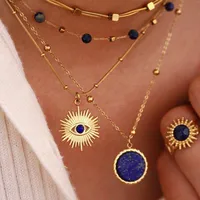 Titanium Steel 14K Gold Plated Elegant Classical Lady Plating Inlay Geometric Round Devil's Eye Natural Stone Rings Bracelets Necklace main image 1