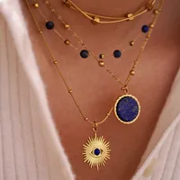 Titanium Steel 14K Gold Plated Elegant Classical Lady Plating Inlay Geometric Round Devil's Eye Natural Stone Rings Bracelets Necklace main image 5