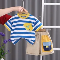 Cute Stripe Cotton Boys Clothing Sets sku image 1