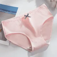 Solid Color Bow Knot Breathable Low Waist Panties main image 2