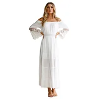 Women's Regular Dress Fashion Boat Neck Patchwork Lace Long Sleeve Solid Color Maxi Long Dress Daily main image 1