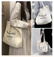 Women's Large Canvas Letter Basic Classic Style Zipper Canvas Bag main image 1