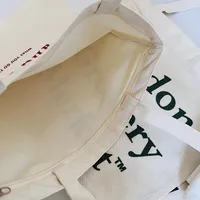 Women's Large Canvas Letter Basic Classic Style Zipper Canvas Bag main image 7