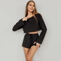 Home Outdoor Women's Simple Style Solid Color Spandex Polyester Shorts Sets Shorts Sets sku image 7
