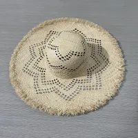 Unisex Basic Solid Color Hollow Out Big Eaves Straw Hat main image 7