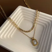 IG Style Simple Style Rectangle Resin Titanium Steel Inlay Resin 14K Gold Plated Unisex Layered Necklaces sku image 4