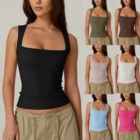 New  Summer New Women's Square Collar Sleeveless Double Layer Vest Basic Tight T-Shirt main image 1