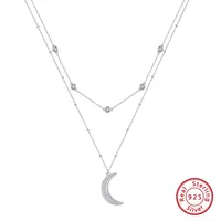 925 Sterling Silver Plated Polishing Plating Moon Double Layer Necklaces main image 6