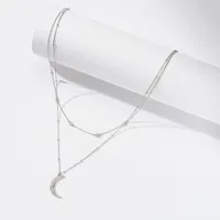 925 Sterling Silver Plated Polishing Plating Moon Double Layer Necklaces main image 4