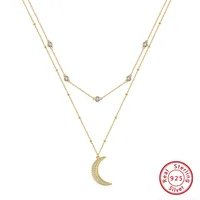 925 Sterling Silver Plated Polishing Plating Moon Double Layer Necklaces main image 2