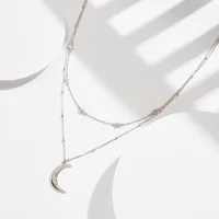 925 Sterling Silver Plated Polishing Plating Moon Double Layer Necklaces main image 5