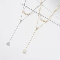 925 Sterling Silver Plated Freshwater Pearl Zircon Polishing Plating Inlay V Shape Geometric Double Layer Necklaces main image 5