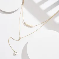 925 Sterling Silver Plated Freshwater Pearl Zircon Polishing Plating Inlay V Shape Geometric Double Layer Necklaces main image 3