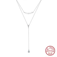 925 Sterling Silver Plated Freshwater Pearl Zircon Polishing Plating Inlay V Shape Geometric Double Layer Necklaces main image 6