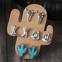 1 Set Cowboy Style Modern Style Classic Style Cactus Hat Boots Plating Inlay Zinc Alloy Turquoise Ear Studs main image 2