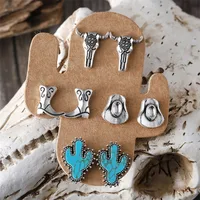 1 Set Cowboy Style Modern Style Classic Style Cactus Hat Boots Plating Inlay Zinc Alloy Turquoise Ear Studs main image 3