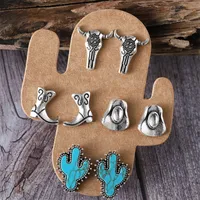 1 Set Cowboy Style Modern Style Classic Style Cactus Hat Boots Plating Inlay Zinc Alloy Turquoise Ear Studs main image 1