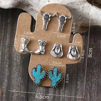1 Set Cowboy Style Modern Style Classic Style Cactus Hat Boots Plating Inlay Zinc Alloy Turquoise Ear Studs main image 5