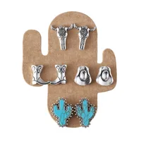 1 Set Cowboy Style Modern Style Classic Style Cactus Hat Boots Plating Inlay Zinc Alloy Turquoise Ear Studs main image 4