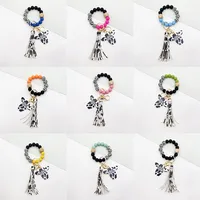 Retro Cow Pattern Alloy Wood Silica Gel Unisex Keychain main image 2