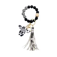 Retro Cow Pattern Alloy Wood Silica Gel Unisex Keychain main image 3
