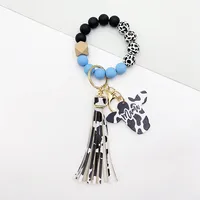 Retro Cow Pattern Alloy Wood Silica Gel Unisex Keychain sku image 2