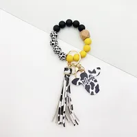 Retro Cow Pattern Alloy Wood Silica Gel Unisex Keychain sku image 5
